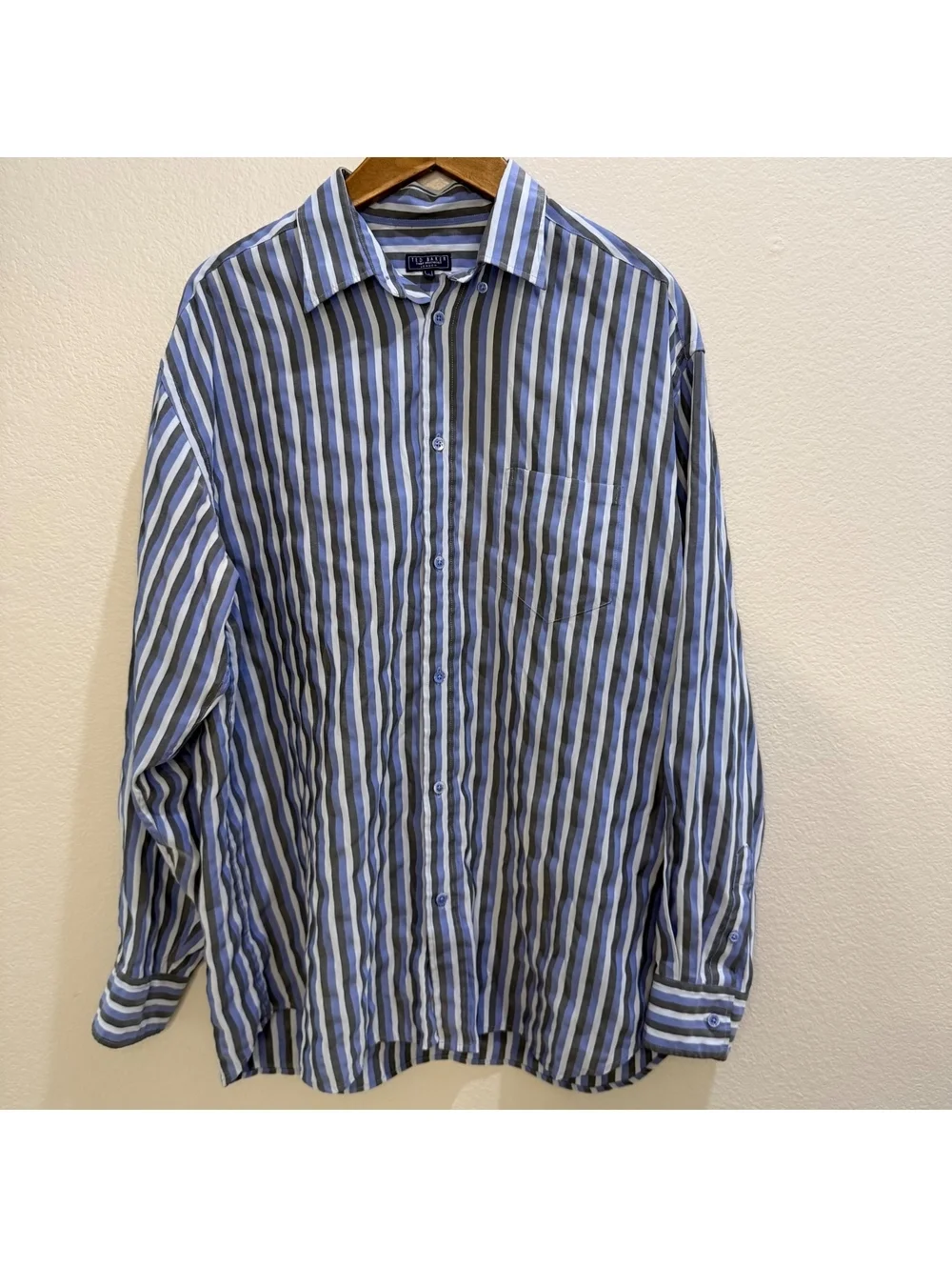 Ted Baker London Men's Striped Button-Up Shirt Size 4 Blue & Brown Cotton Blend